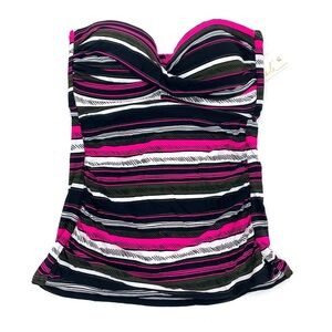 Anne Cole Pink Black Swim Halter Top Small